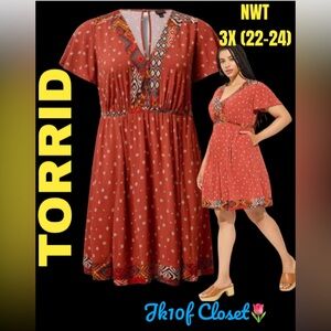 LOWEST🌺 NWT Torrid 3X MULTICOLOR GEO BORDER SKATER DRESS